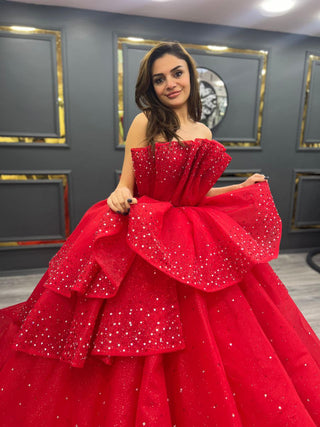 Scarlet Sparkle Ball Gown with Cascading Ruffles