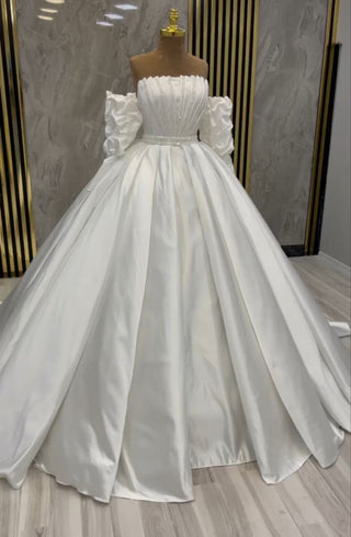 Enchanted Princess Strapless Satin Bridal Gown with Crystal Beading