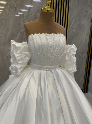 Enchanted Princess Strapless Satin Bridal Gown with Crystal Beading