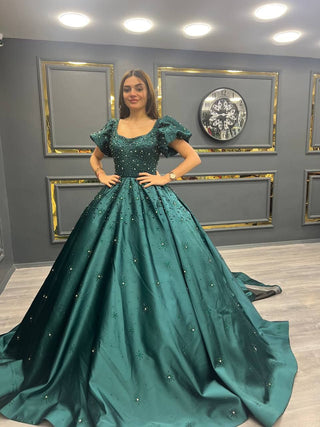 Emerald Twilight Gown with Sparkling Accents