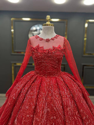 Luxurious Scarlet Majesty: Embellished Evening Ball Gown