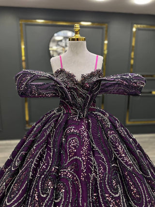 Royal Purple Majesty: Luxuriously Embellished Evening Gown