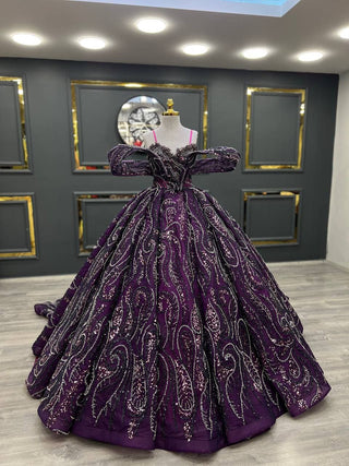 Royal Purple Majesty: Luxuriously Embellished Evening Gown