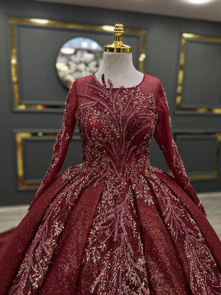 Scarlet Opulence: Exquisite Beaded Evening Gown