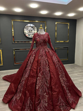 Scarlet Opulence: Exquisite Beaded Evening Gown