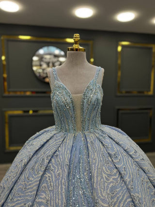 Ice Queen's Dream: Sparkling Blue Sequined Evening Gown