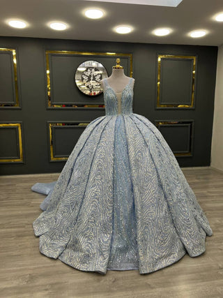 Ice Queen's Dream: Sparkling Blue Sequined Evening Gown