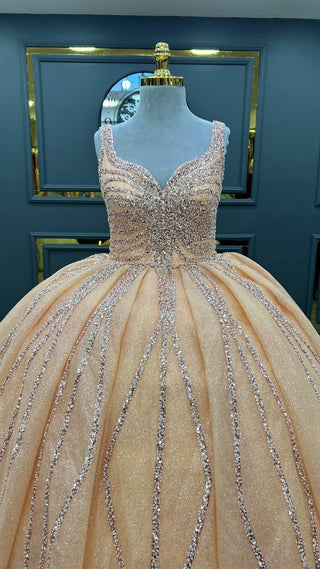 Golden Sunset Splendor: Exquisitely Embellished Luxury Evening Gown