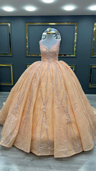 Golden Sunset Splendor: Exquisitely Embellished Luxury Evening Gown