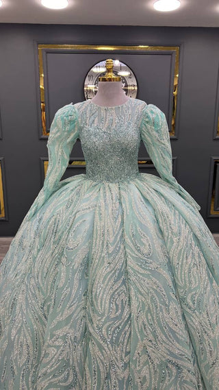 Oceanic Majesty: Exquisitely Embellished Artisanal Evening Gown