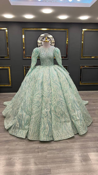 Oceanic Majesty: Exquisitely Embellished Artisanal Evening Gown