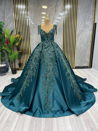 Regal Embroidered Splendor: Opulent Artisan Evening Gown