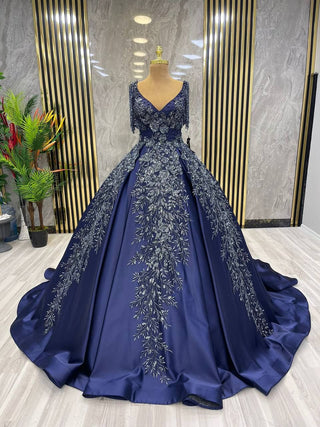 Regal Embroidered Splendor: Opulent Artisan Evening Gown