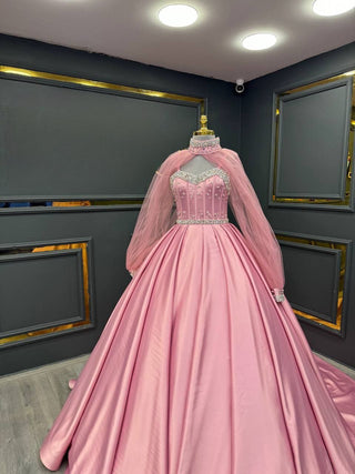 Regal Coronation Splendor: Majestically Embellished Evening Gown with Cape