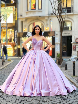 Luxurious Beaded Ball Gown with Intricate Floral Detailing