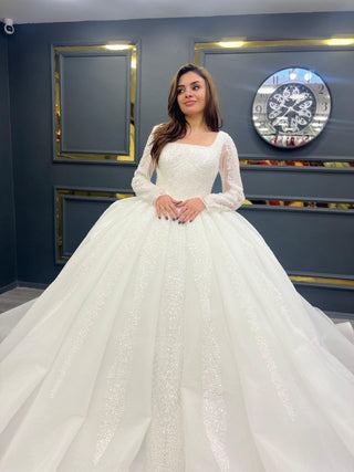 Exquisite Long-Sleeve Embellished Ball Gown