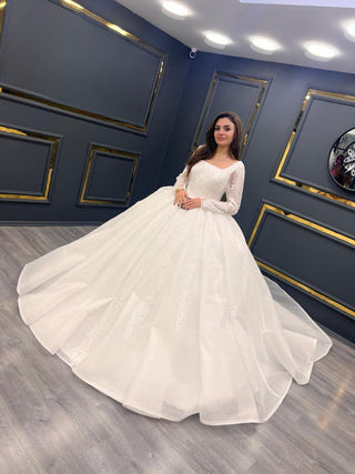 Exquisite Long-Sleeve Embellished Ball Gown