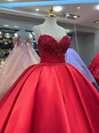 Elegant Satin Ball Gown with Beaded Bodice and Sweetheart Neckline