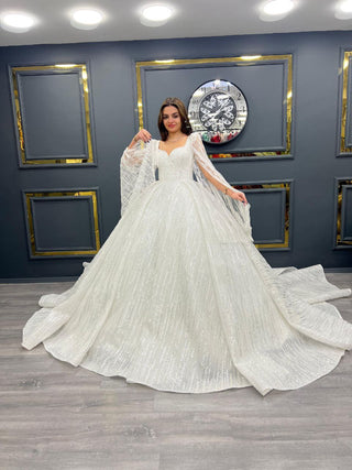 Majestic Beaded Sweetheart Ball Gown with Dramatic Flared Sleeves