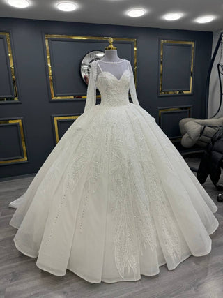 Exquisite Illusion Beaded Ball Gown with Long Sleeves and Intricate Embroidery