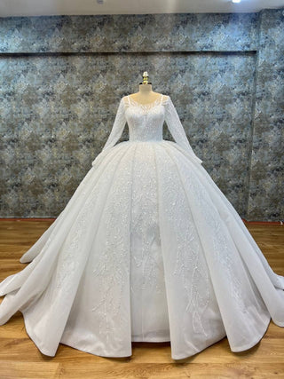 Luxurious Sheer Illusion Ball Gown with Exquisite Beaded Embroidery and Elegant Long Sleeves