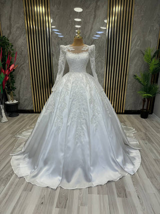 Sophisticated Illusion Neckline Ball Gown with Beaded Embroidery and Long Sleeves