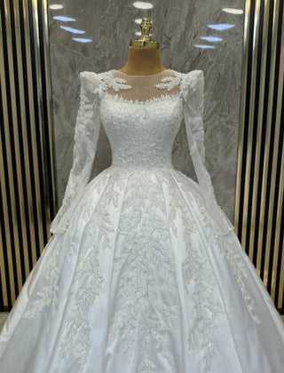 Sophisticated Illusion Neckline Ball Gown with Beaded Embroidery and Long Sleeves