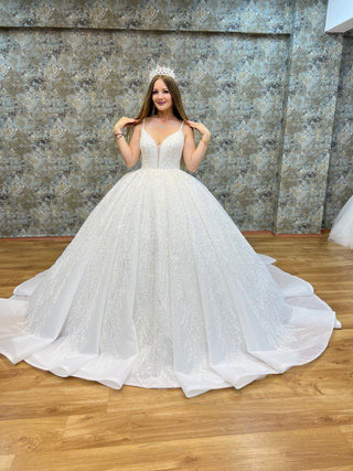 Luxurious Sweetheart Neckline Beaded Satin Ball Gown with Intricate Embellishments and Majestic Train