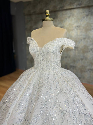 Exquisite Off-Shoulder Ball Gown with Sparkling Embellishments