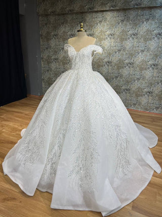 Exquisite Off-Shoulder Ball Gown with Sparkling Embellishments