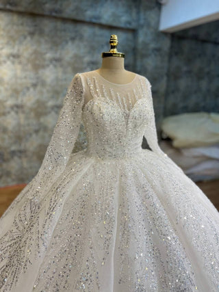 Stunning Ball Gown with Sparkling Embellishments, Sheer Long Sleeves, and Illusion Neckline