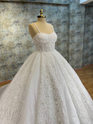 Ornate Ball Gown with Beaded Appliques, Spaghetti Straps, and Sweetheart Neckline