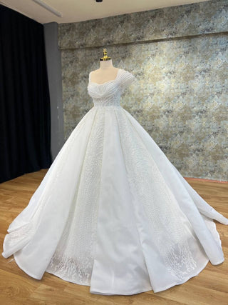 Elegant Ball Gown with Draped Bodice and Beaded Embellishments