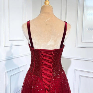 Red Beading Evening Gowns 2024 - Sleeveless A-Line Luxury Floor-Length Formal Dress Design