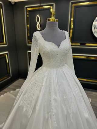 Majestic Sweetheart Neck Wedding Gown with Sparkling Beadwork and Long Sleeves