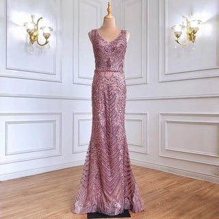 Pink Beaded Lace Luxury Evening Gown 2024 - Mermaid Elegant and Sexy Dress for Women's Party