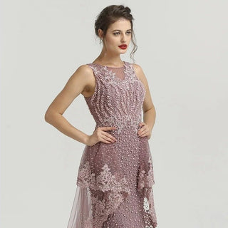 Luxury Pink Sleeveless Mermaid Evening Dress 2024 with Off-Shoulder Design and Pearl Embellishments