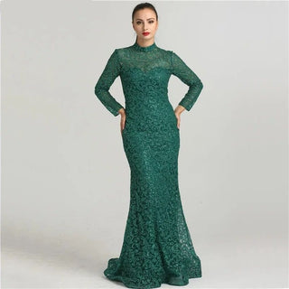 Fashion Mermaid Luxury Glitter Wine Red Evening Dress - Long Sleeves with Train, Elegant Evening Gown 2024