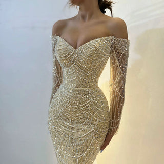 Dubai Nude Elegant Mermaid Evening Gown: Arabia Luxury Beaded for Women's Wedding Party 2024