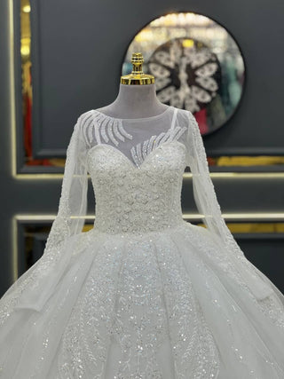 Luxurious Crystal-Embellished Ball Gown Wedding Dress with Artistic Beaded Illusion Bodice