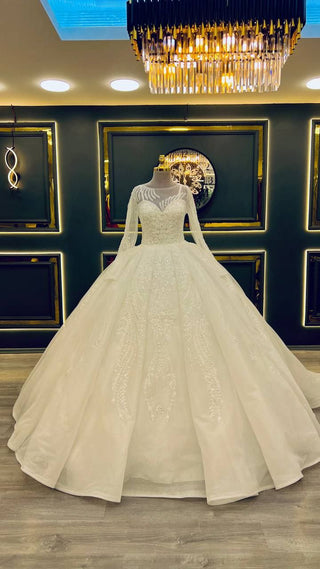 Luxurious Crystal-Embellished Ball Gown Wedding Dress with Artistic Beaded Illusion Bodice