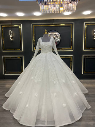 Exquisite Long-Sleeve Embellished Ball Gown Wedding Dress