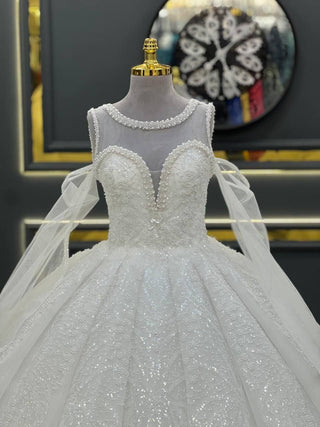 Exquisite Sparkling Princess Ball Gown with Illusion Neckline and Intricate Beading