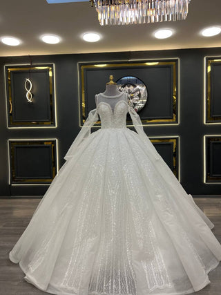 Exquisite Sparkling Princess Ball Gown with Illusion Neckline and Intricate Beading