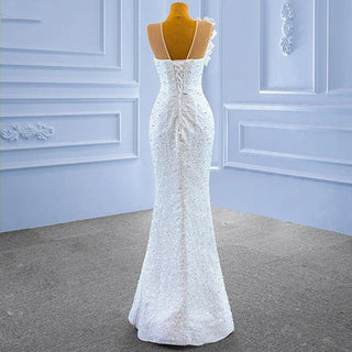 Elegant Flower Sleeveless Sequined Beaded Wedding Dress for Women