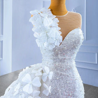 Elegant Flower Sleeveless Sequined Beaded Wedding Dress for Women