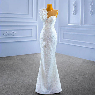 Elegant Flower Sleeveless Sequined Beaded Wedding Dress for Women