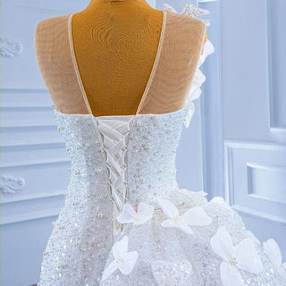 Elegant Flower Sleeveless Sequined Beaded Wedding Dress for Women