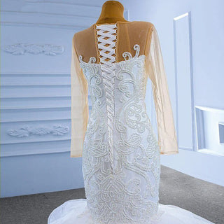 White Ruffle Embroidery Long Sleeve Mermaid Wedding Dress