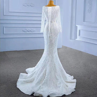 Shiny Bling White Sequin Mermaid Wedding Dress with Detachable Train